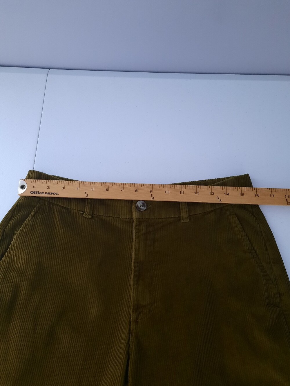 Old Navy High Rise Wide Leg Satin Moss Green Cotton Corduroy Pants size 8 - Picture 9 of 15